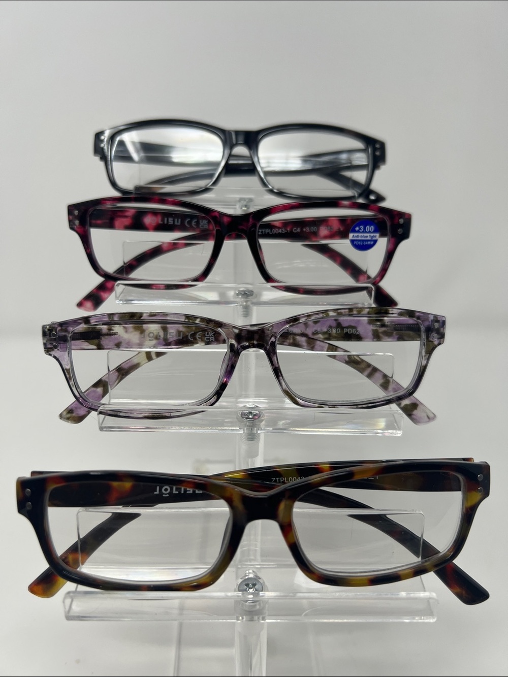 Women's Rectangle Clear Reading Glasses - 4 Pairs (+3.00).  P101